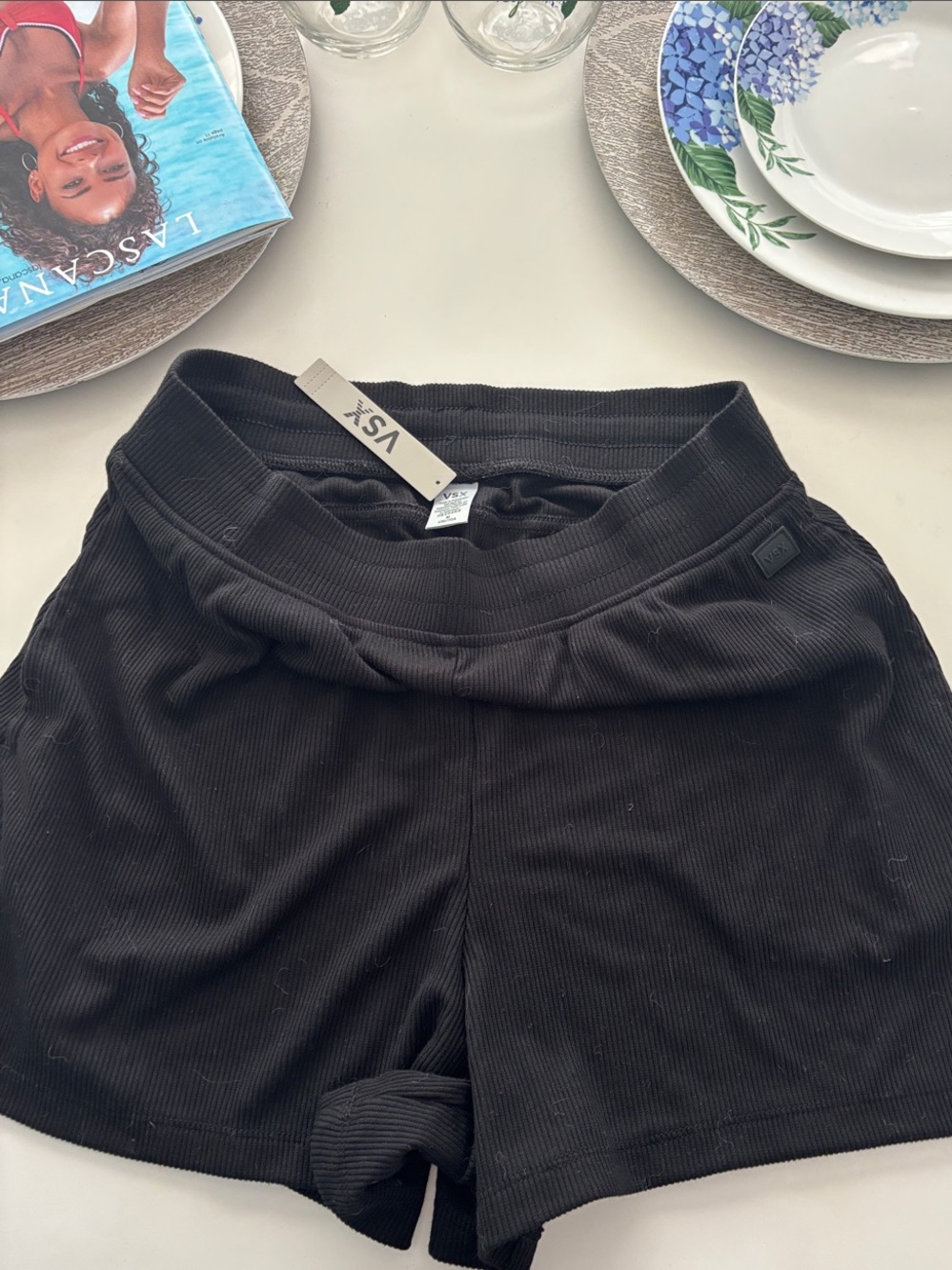 VSX Black Ribbed Stretch Gym Shorts